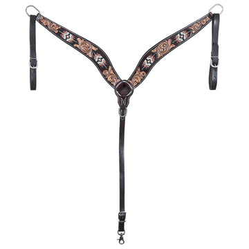 Hilason Horse Floral Hand Carved American Leather Breast Collar Headstall W/ Beaded Work Brown